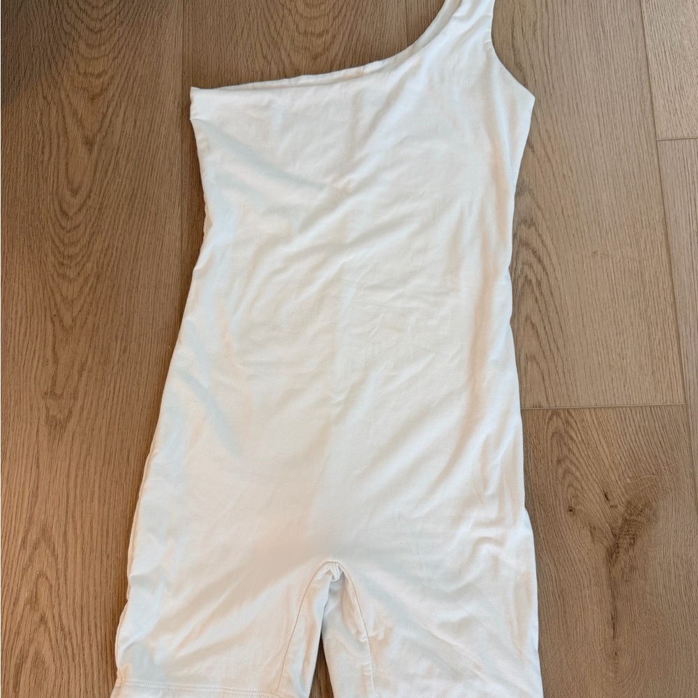 One-Shoulder White Romper Bodysuit